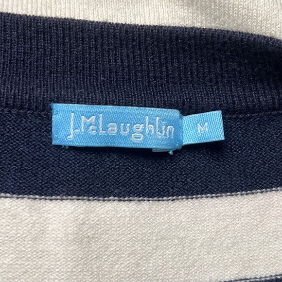 J. McLaughlin Button Up Navy Cream Pink Long Sleeve Cardigan Women’s Size Medium - Picture 3 of 6